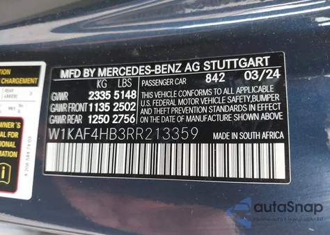 2024 Mercedes-Benz C 300 из США, поврежденный, VIN W1KAF4HB3RR213359